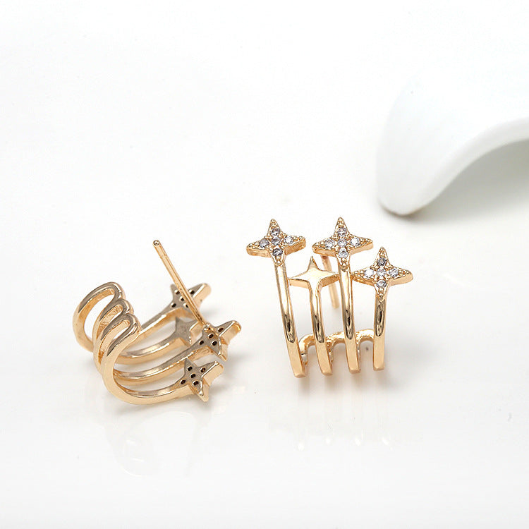 4 florale Meerjungfrauen-Walschwanz-Stern-Ohrstecker, mit Strass verziert, 14K GF-Ohrring, halbgebohrte Perle, Rohling