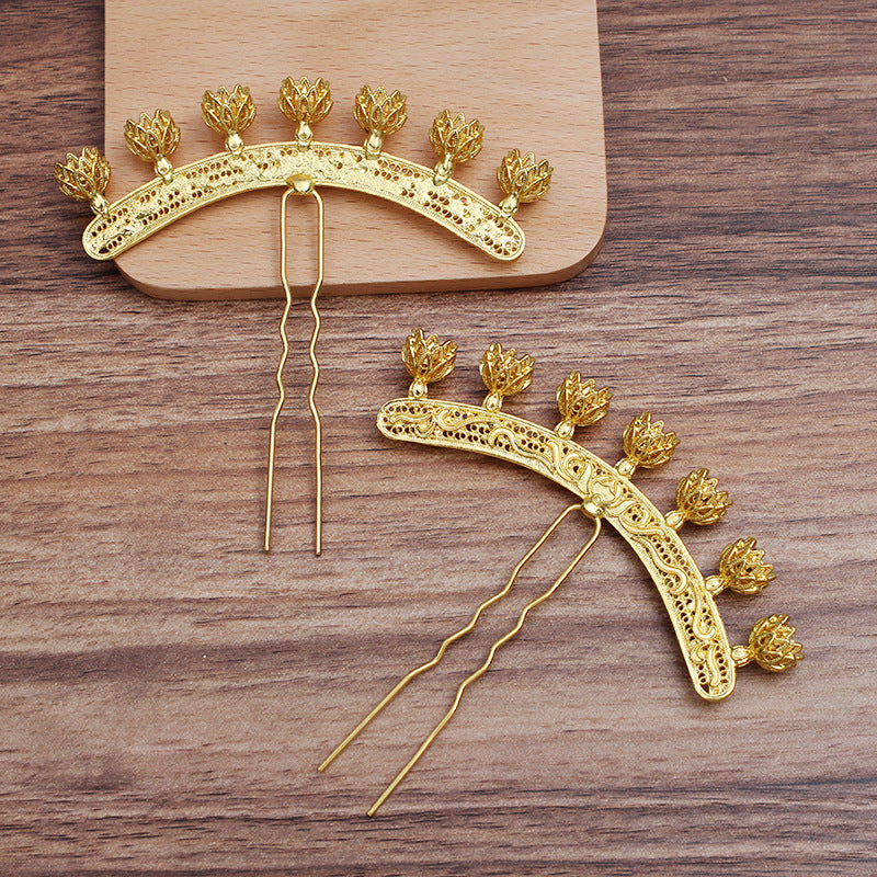 10 Bent Multi Floral Charm Hair Fork Hairpin 18KGP 6mm Round Bead Blank Gemstone Beads Setting