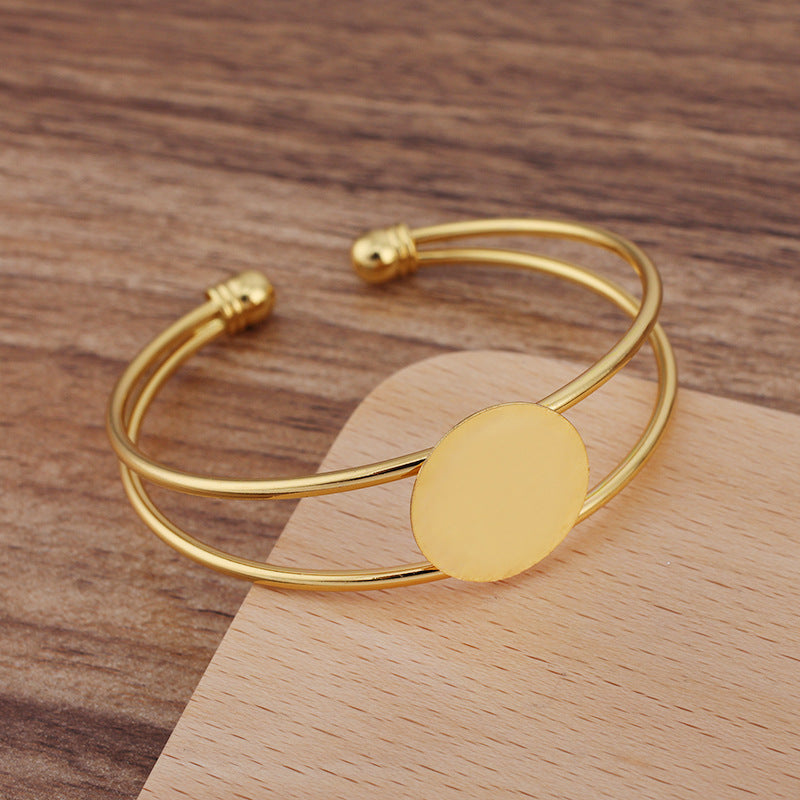 Bracelet à 5 coussinets plats unis à deux rangées, cercle ouvert, 18KGP, cabochon rond de 18mm, Base vierge, réglage des pièces de pierres précieuses