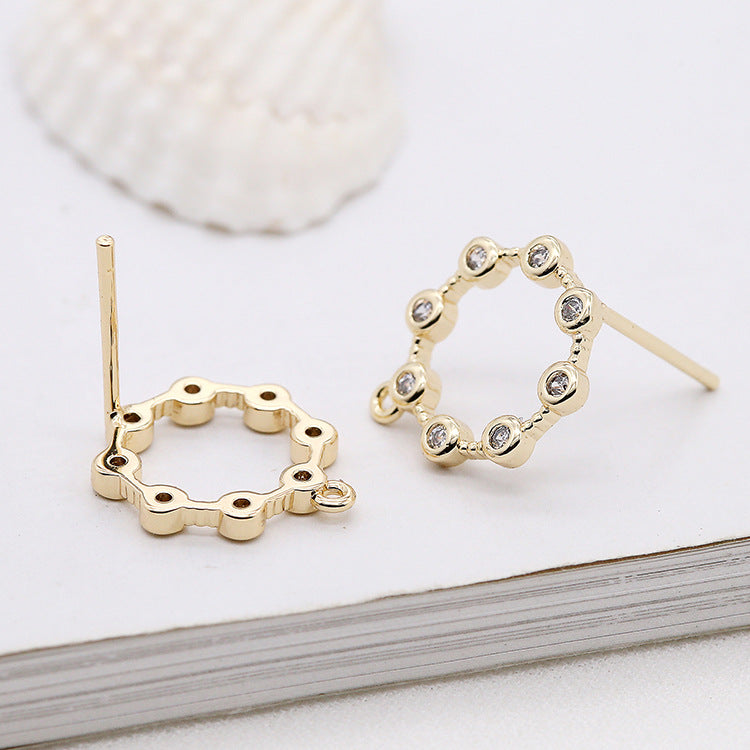 4 runde, kreisförmige Ohrstecker mit Öse, 14 K GF-Strassverzierung