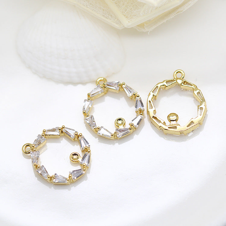 10 pendentifs à breloques ronds en strass ornés de strass 14K GF, perles semi-percées vierges