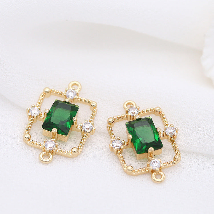 5 pendentifs à breloques rectangulaires, connecteur à double boucle, ornés de strass, 14K GF