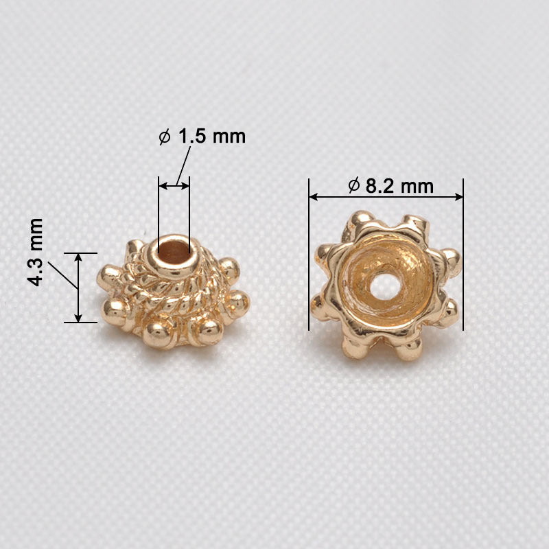 50 bonnets de perles florales, tasse 14K GF, breloques, entretoise de perles