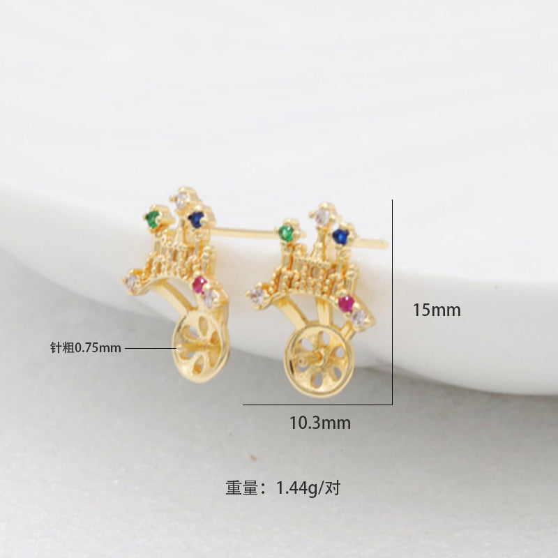 4 Crown Stud Earrings Rhinestone Embellished 14K GF Earing Half Drilled Pearl Bead Blank