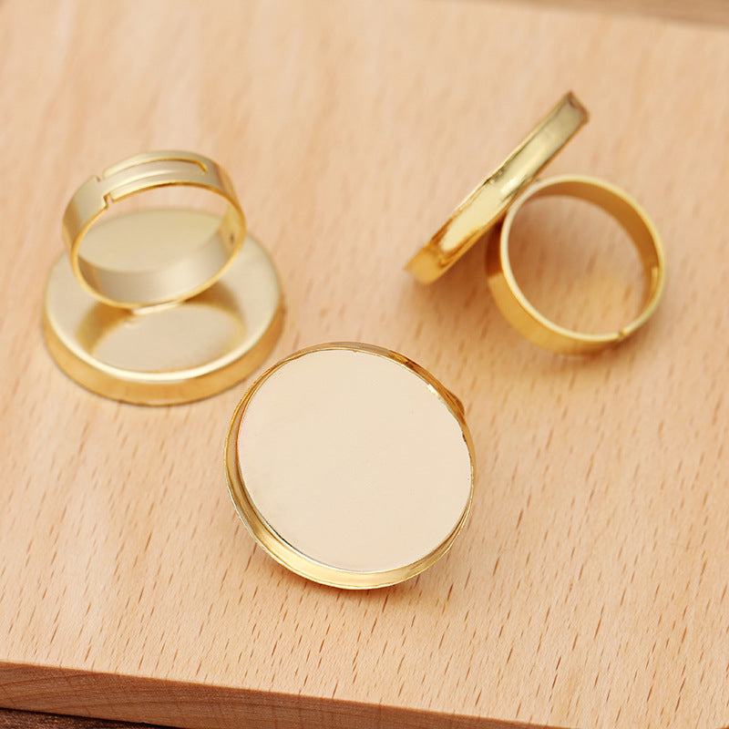 Bague circulaire ouvrante à lunette à bord haut, 18KGP, 25mm, cabochon rond, Base vierge, réglage de pierres précieuses, 100