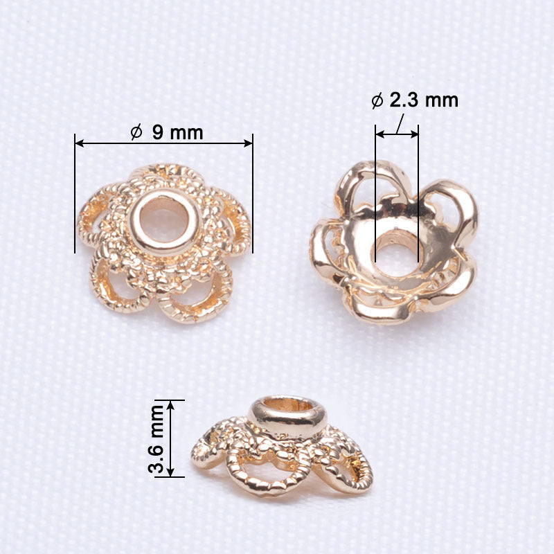 40 bonnets de perles florales, tasse 14K GF, breloques, entretoise de perles