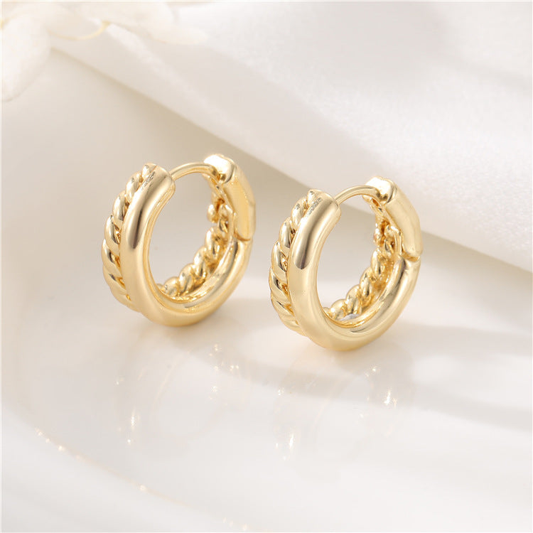 4 Chunky Heart Cable Carved Circle Hoop Earrings 14K GF Earing