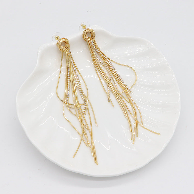 Boucles d'oreilles à clous avec chaîne à griffes de papillon, 4 breloques rondes, 14K GF, ornées de strass