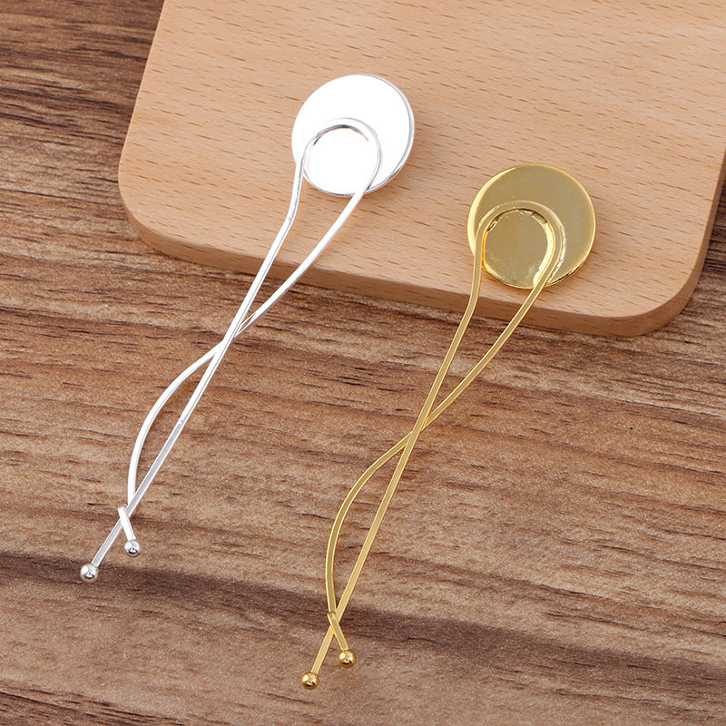 20 pince à cheveux enveloppée de fil de coupe de lunette à bord uni, épingle à cheveux 18KGP, cabochon rond de 20mm, Base vierge, réglage de pièce de pierre précieuse