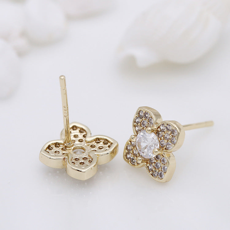 4 boucles d'oreilles florales à tige ornées de strass GF 14 carats