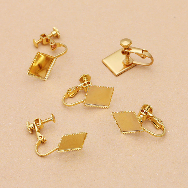 100 Serrated Edge Bezel Cup Ear Cilp On No Piercing Earrings 18KGP 10x10mm Square Cabochon Blank Base Gemstone Setting