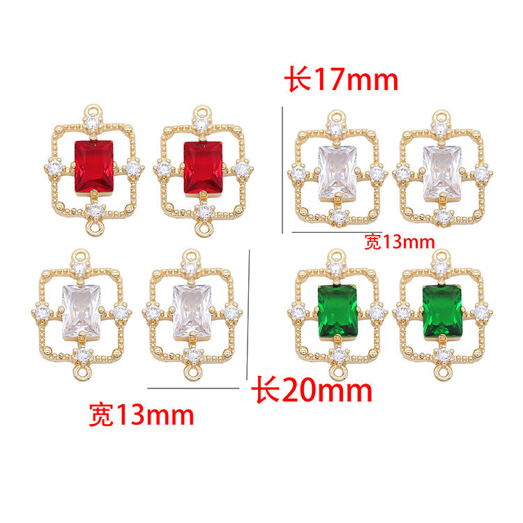 5 pendentifs à breloques rectangulaires, connecteur à double boucle, ornés de strass, 14K GF