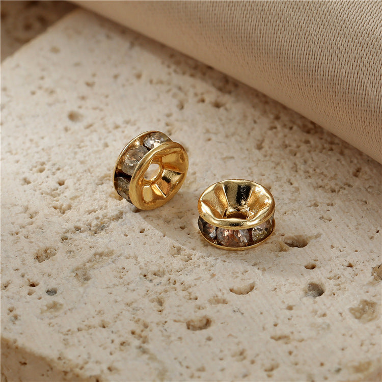 2 perles rondes plates breloque strass embellies 14K GF entretoise de perles