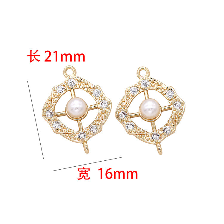 2 connecteurs de charme de cercle de roue creuse à double boucle, strass embellis 14K GF