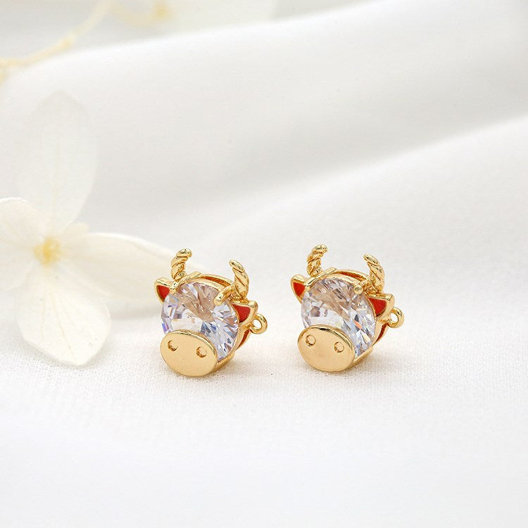 2 connecteurs de charme de taureau à double boucle ornés de strass 14K GF