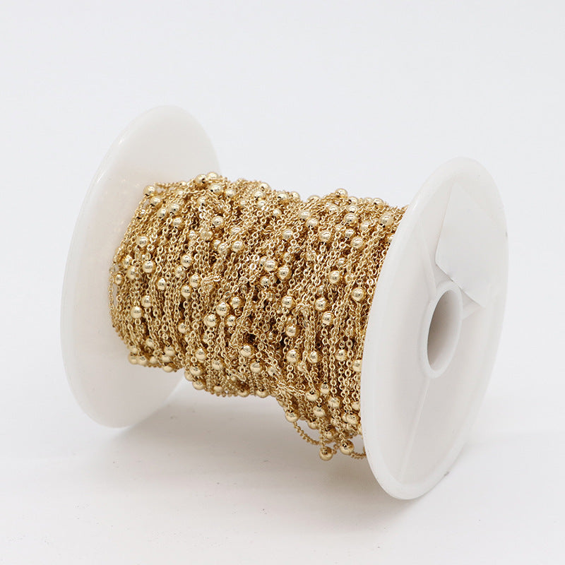 Chaîne fine à maillons carrés et ronds perlés de 2 mètres, 14K GF