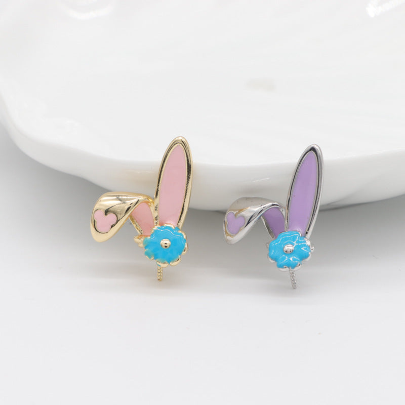 2 Lapin Charme Pendentif Émail Époxy 14K GF Perle Semi-Percée Perle Vierge
