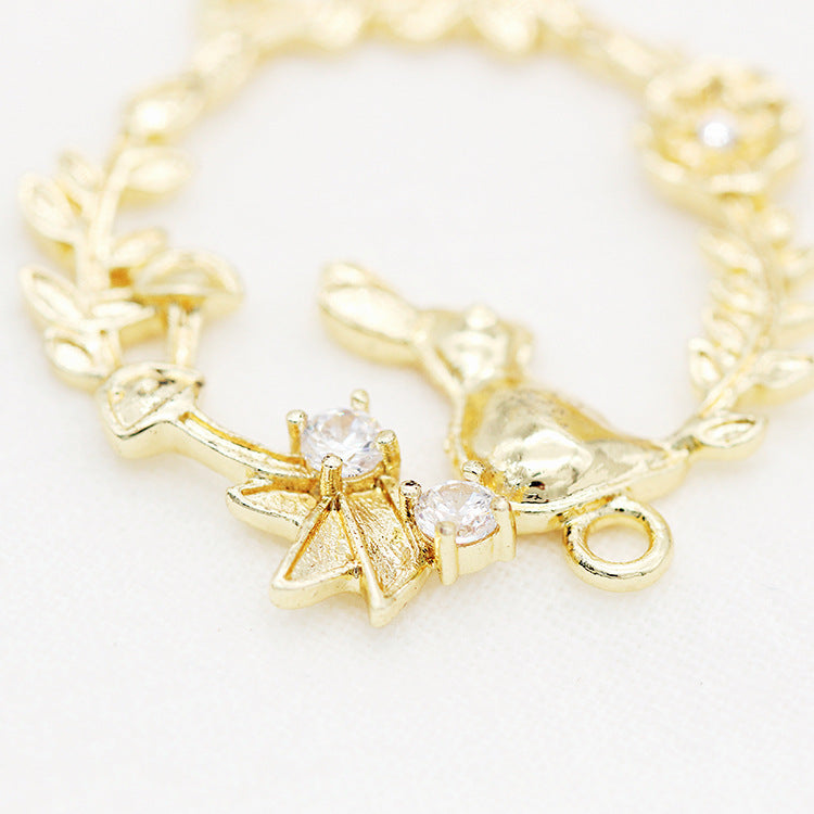 5 Double boucle Floral Rabbit Circle Charm Connecteur Strass Embelli 14K GF