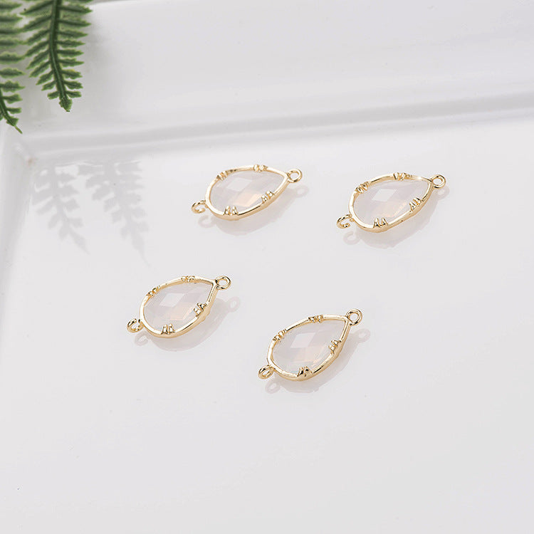 2 connecteurs de charme en forme de goutte d'eau à double boucle, strass à facettes embellis 14K GF