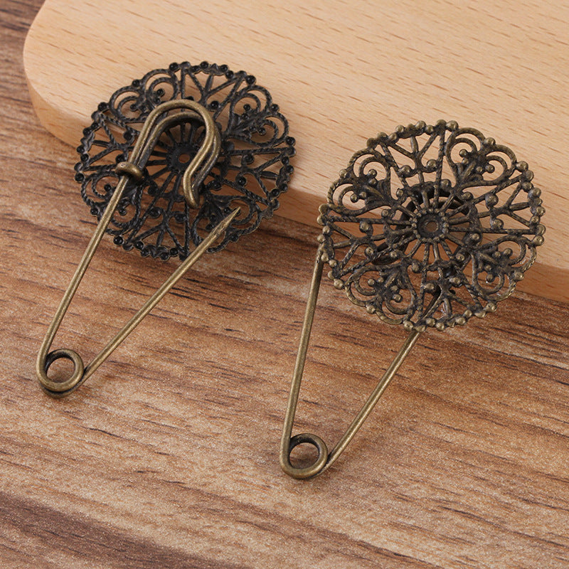 200 Filigrane Floral Charm Safe Broche Bronze Antique 31mm Cabochon Base Vierge Réglage des Pierres Précieuses