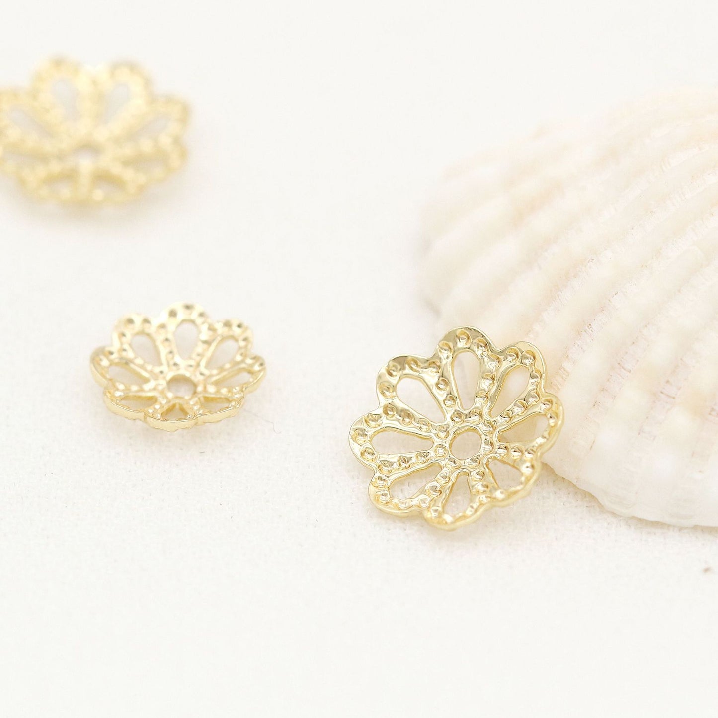 10 capuchons de perles florales, tasse 14K GF, entretoise de perles de charme