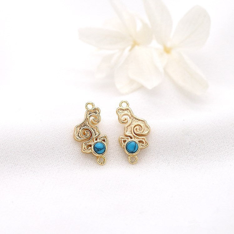 2 connecteurs de charme nuage à double boucle turquoise embellis 14K GF