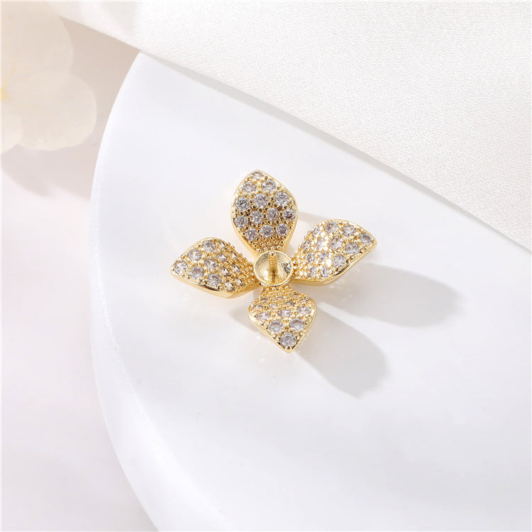 2 boucles d'oreilles pendantes à breloque florale, bague de déclaration ornée de strass 14K GF, perle semi-percée, perle vierge