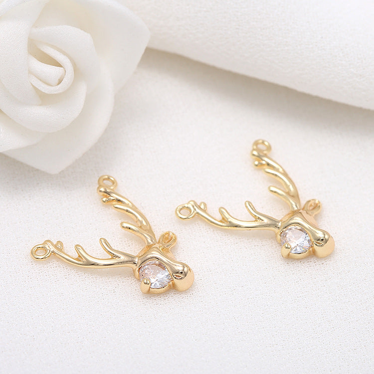 2 pendentifs à breloque renne à double boucle ornés de strass 14K GF