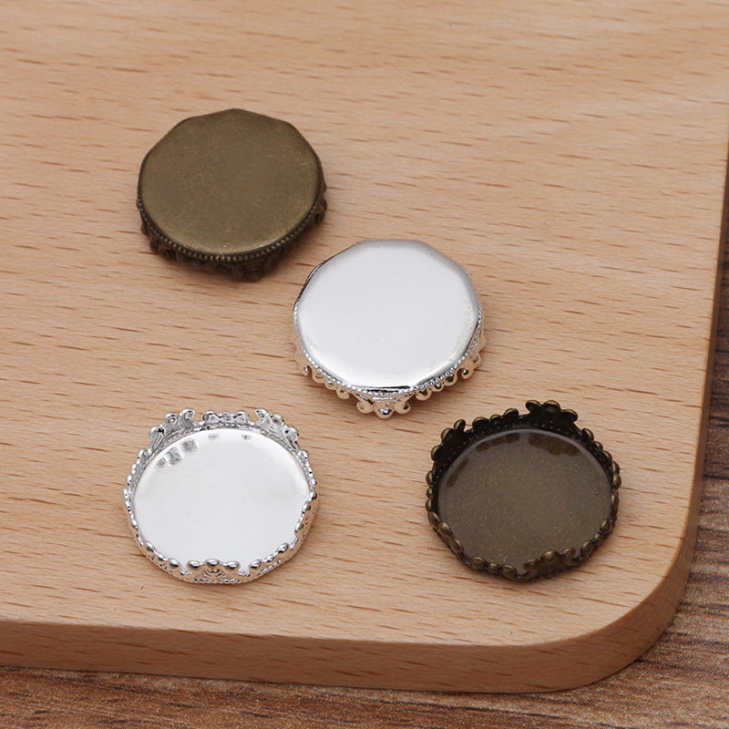 50 Crown Edge Bezel Cup Charm Flat Back Paramètres 18KGP 12mm 15mm 20mm 25mm Rond Cabochon Strass Zircon Pierre Précieuse Base Vierge