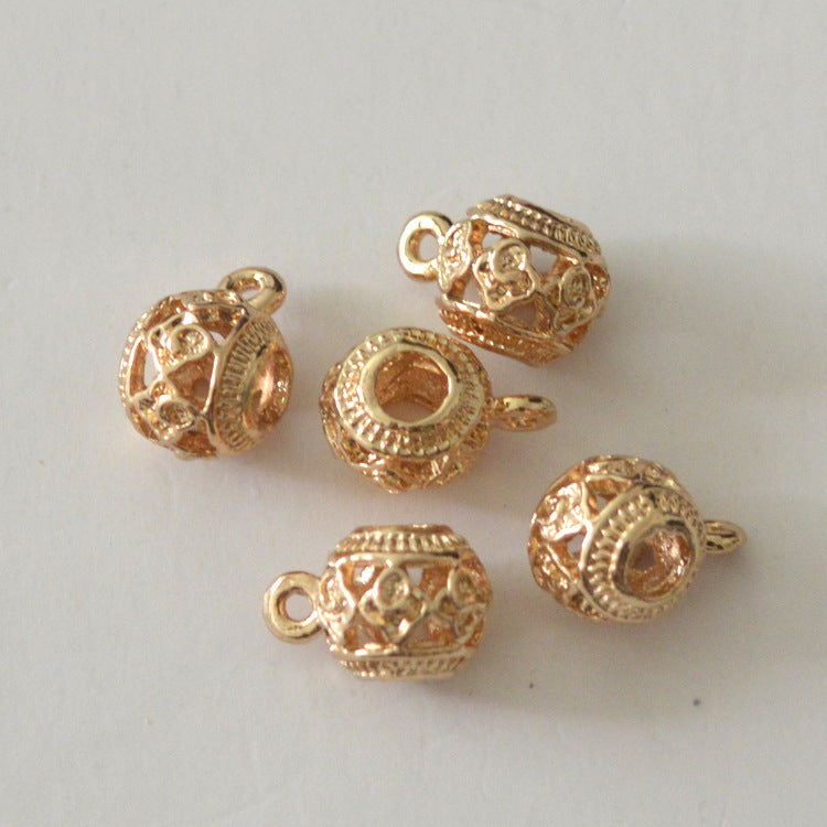 20 perles de tambour creuses avec pendentif de charme en boucle 14K GF