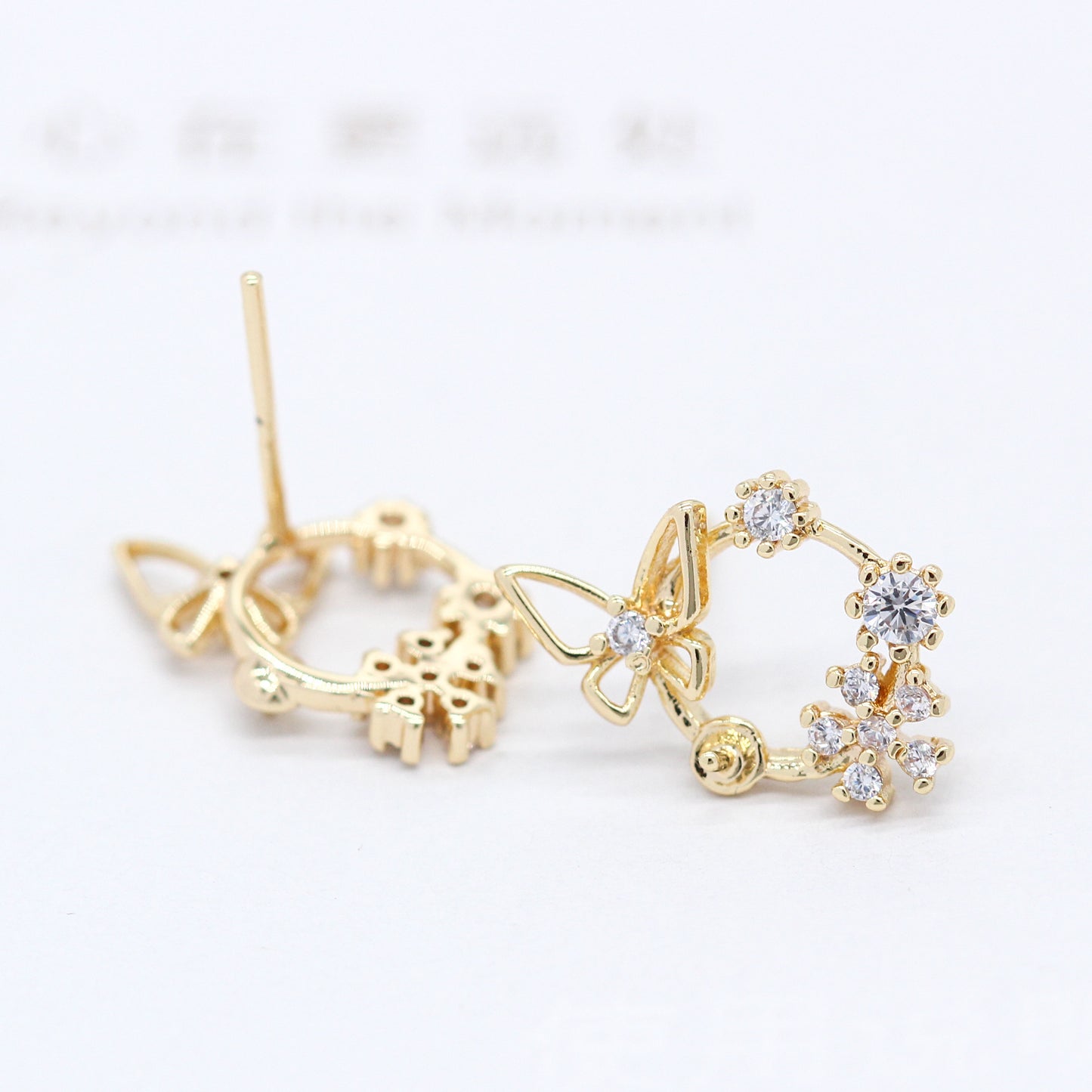 10 Schmetterling Floral Kreis Ohrstecker Strass verziert 14K GF Ohrstecker halb gebohrt Perle Perle Rohling