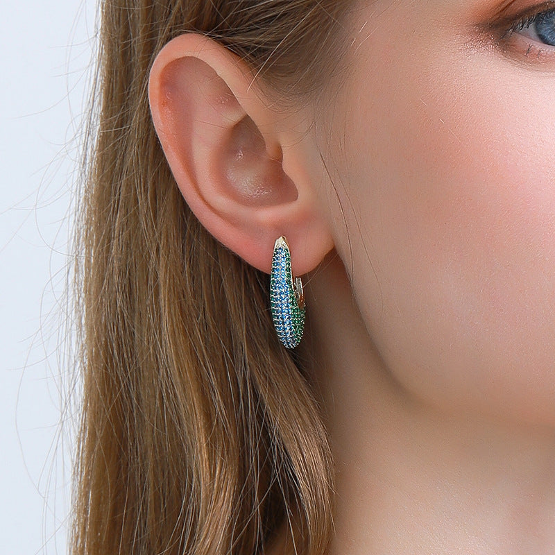 4 boucles d'oreilles créoles ovales ornées de strass 14K GF Earing