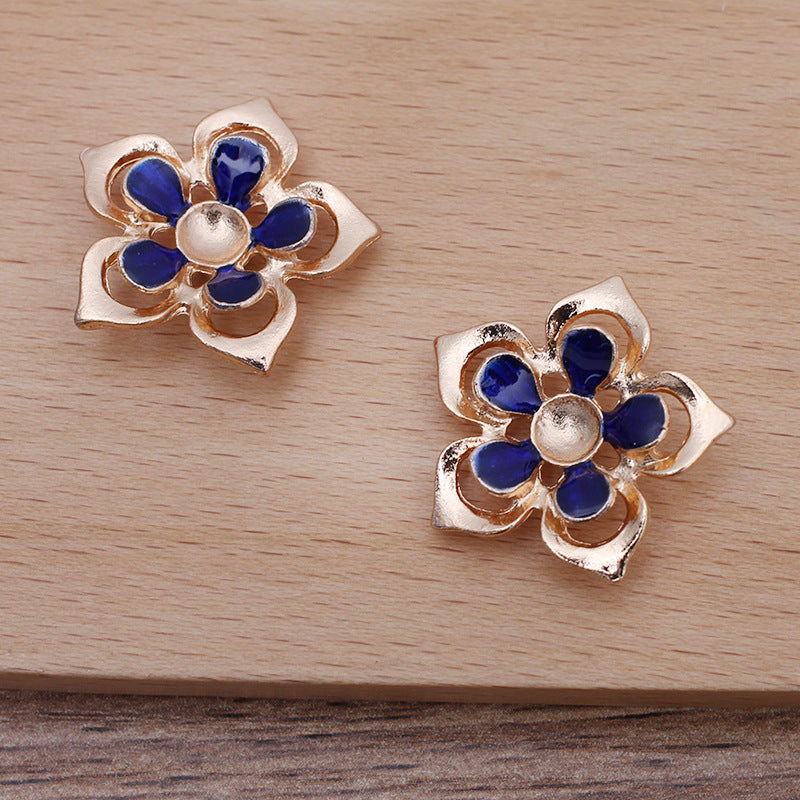 50 Enamel Epoxy Floral Charm Hair String Buckle 18KGP 10mm Round Bead Blank Gemstone Beads Setting