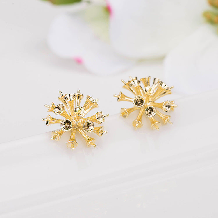 Boucles d'oreilles à tige en grappe de 4 fleurs 14K GF, perles à moitié percées, vierges