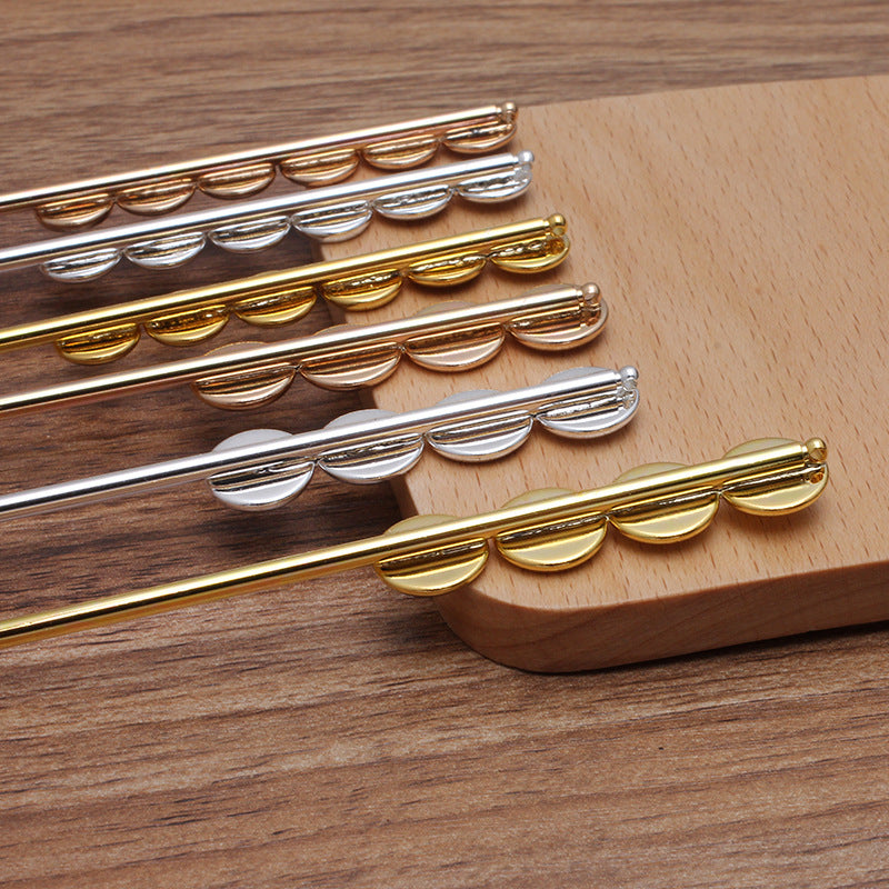 5 Multi Plain Edge Bezel Cup Chinese Stick Hairpin 18KGP 8mm 10mm Round Cabochon Blank Base Gemstone Piece Setting