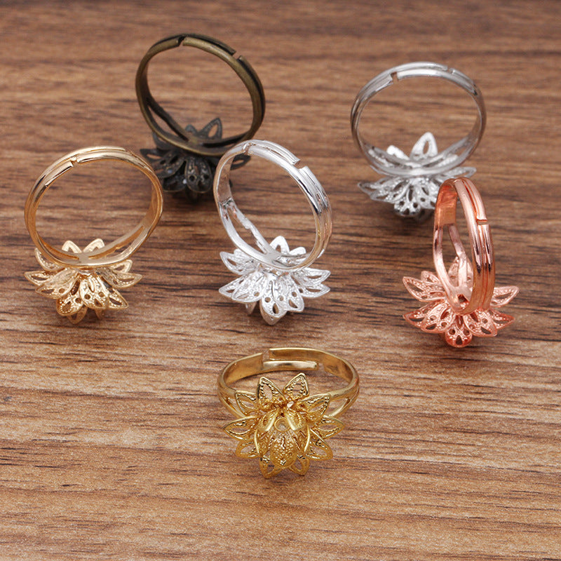 Bague circulaire ouvrante à breloque florale en filigrane, 200, 18KGP, 6mm, ronde, non poreuse, Base vierge, sertissage de pierres précieuses