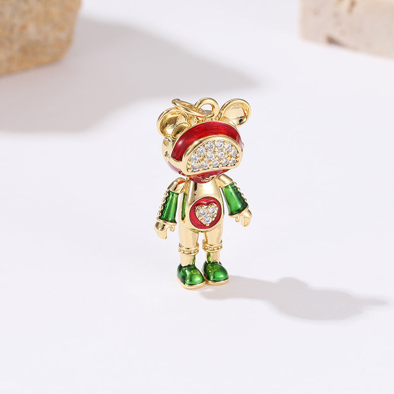 2 Maus Roboter Charm Anhänger Emaille Epoxy Strass 14K GF