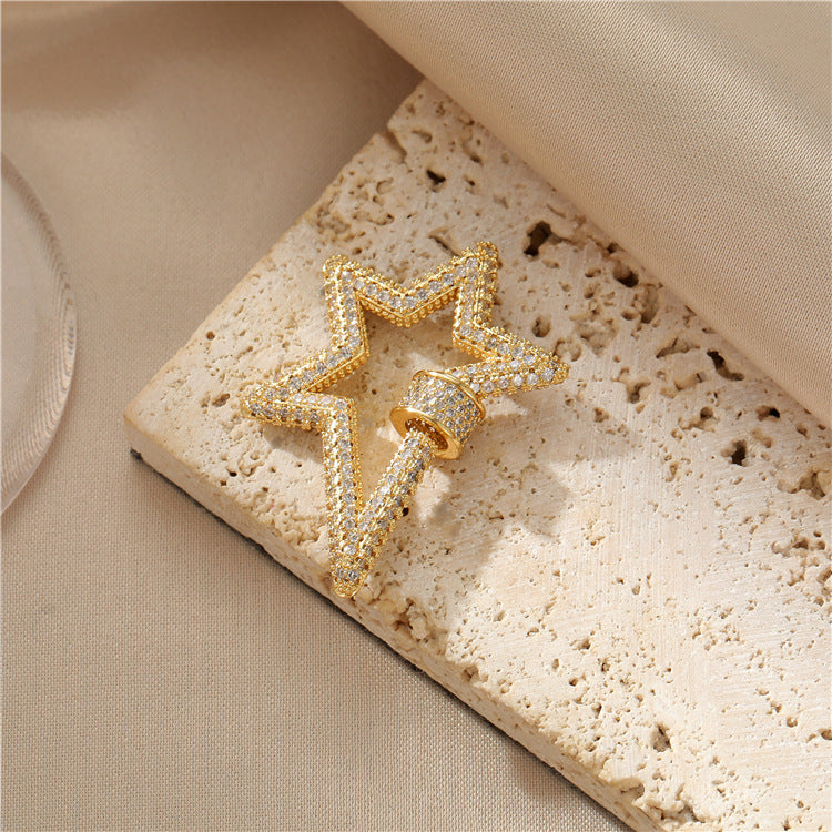 2 étoiles Cercle Porte-clés Fermoir à vis Strass Embelli 14K GF