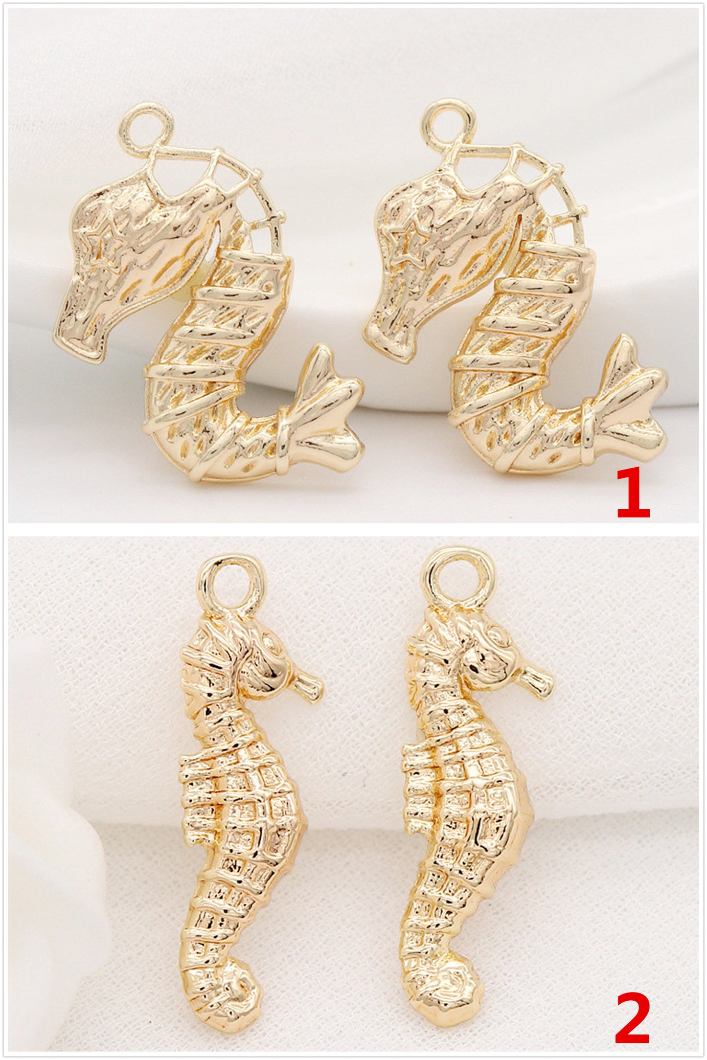 2 Searhorse Charm-Anhänger 14K GF