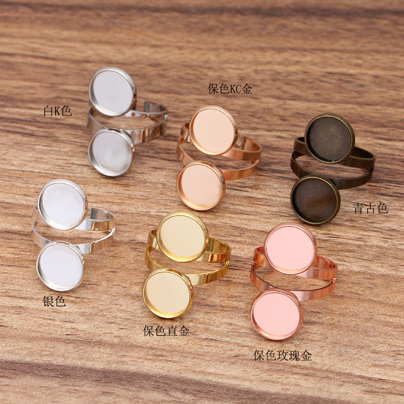 20 bague de cercle ouvert de tasse de lunette 18KGP 10mm 12mm Double cabochon rond Base vierge réglage de pierres précieuses
