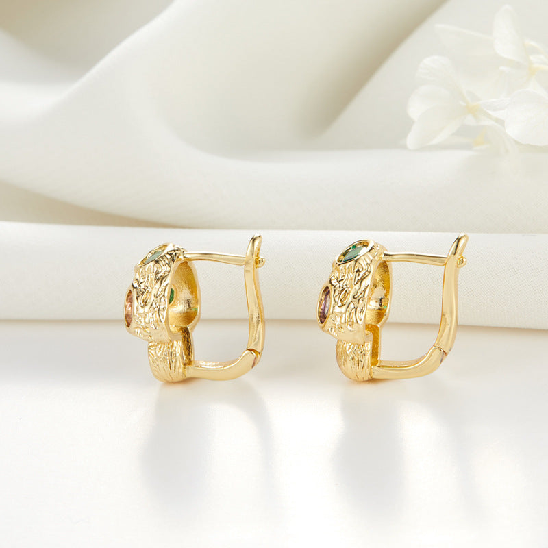 4 Carved Hoop Earrings Rhinestone Embellished 14K GF Earing