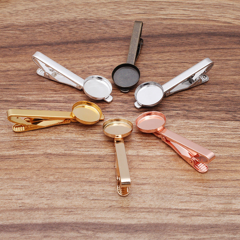 10 High Edge Bezel Cup Tie Clip 18KGP 16mm Round Cabochon Blank Base Gemstone Setting