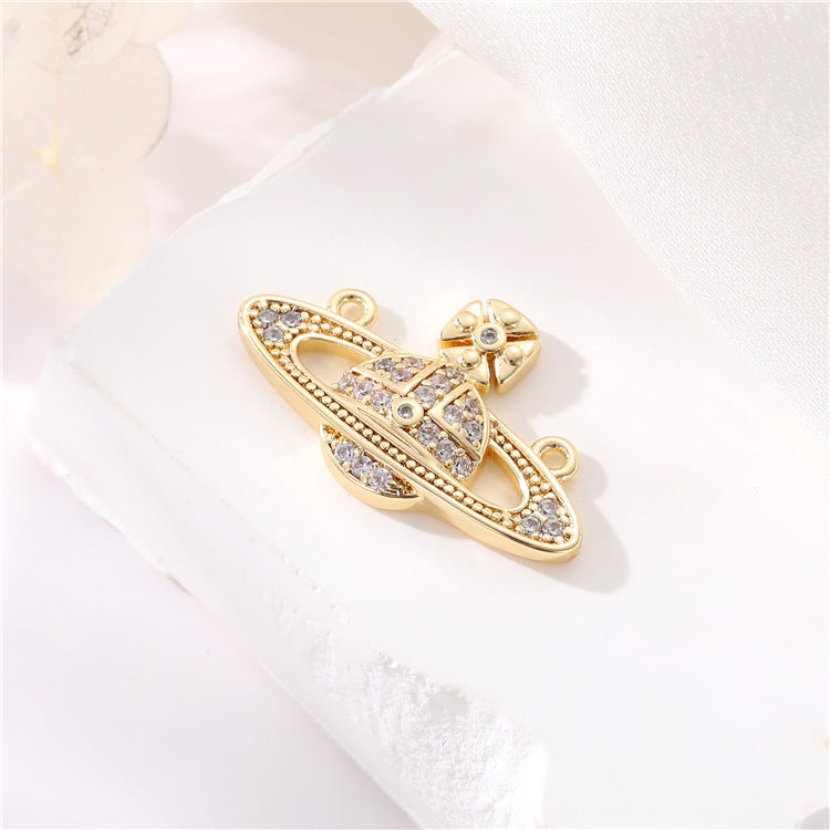 2 Double boucle Soleil Saturne Infini Floral Étoile Charme Connecteur Strass Embelli 14K GF
