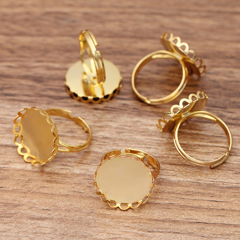 200 Scallop Edge Bezel Cup Ring 18KGP 18mm Round Cabochon Blank Base Gemstone Setting