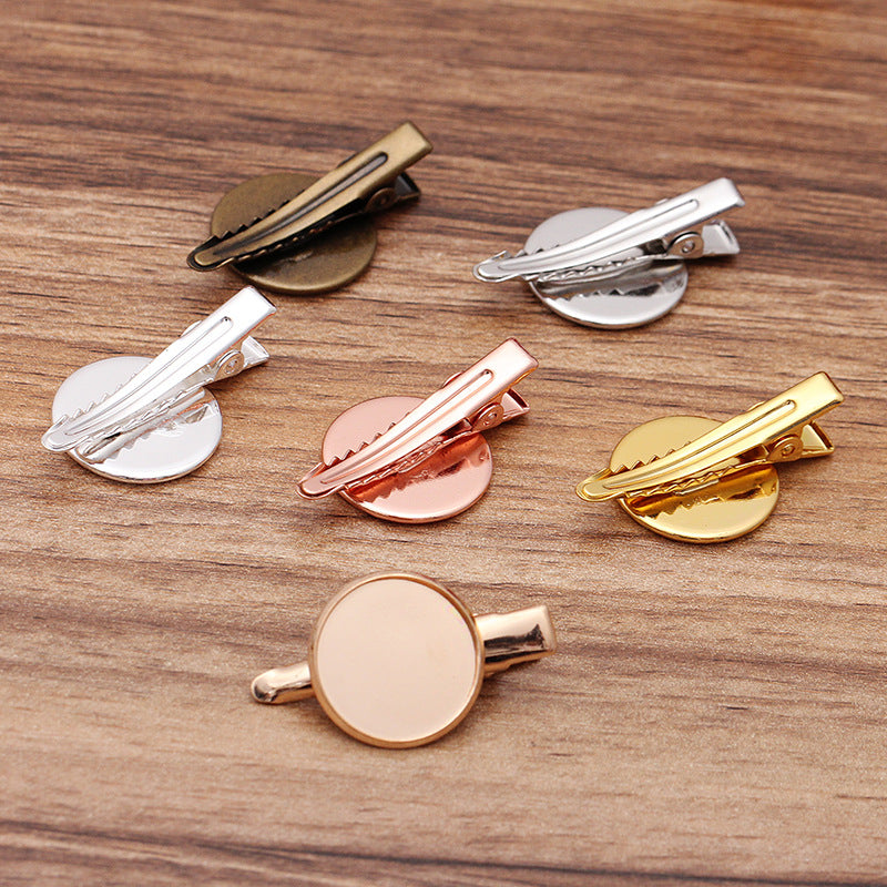 20 pinces crocodiles à cheveux à bord uni, épingle à cheveux, 18KGP, cabochon rond de 18mm, Base vierge, réglage de pièces en pierres précieuses
