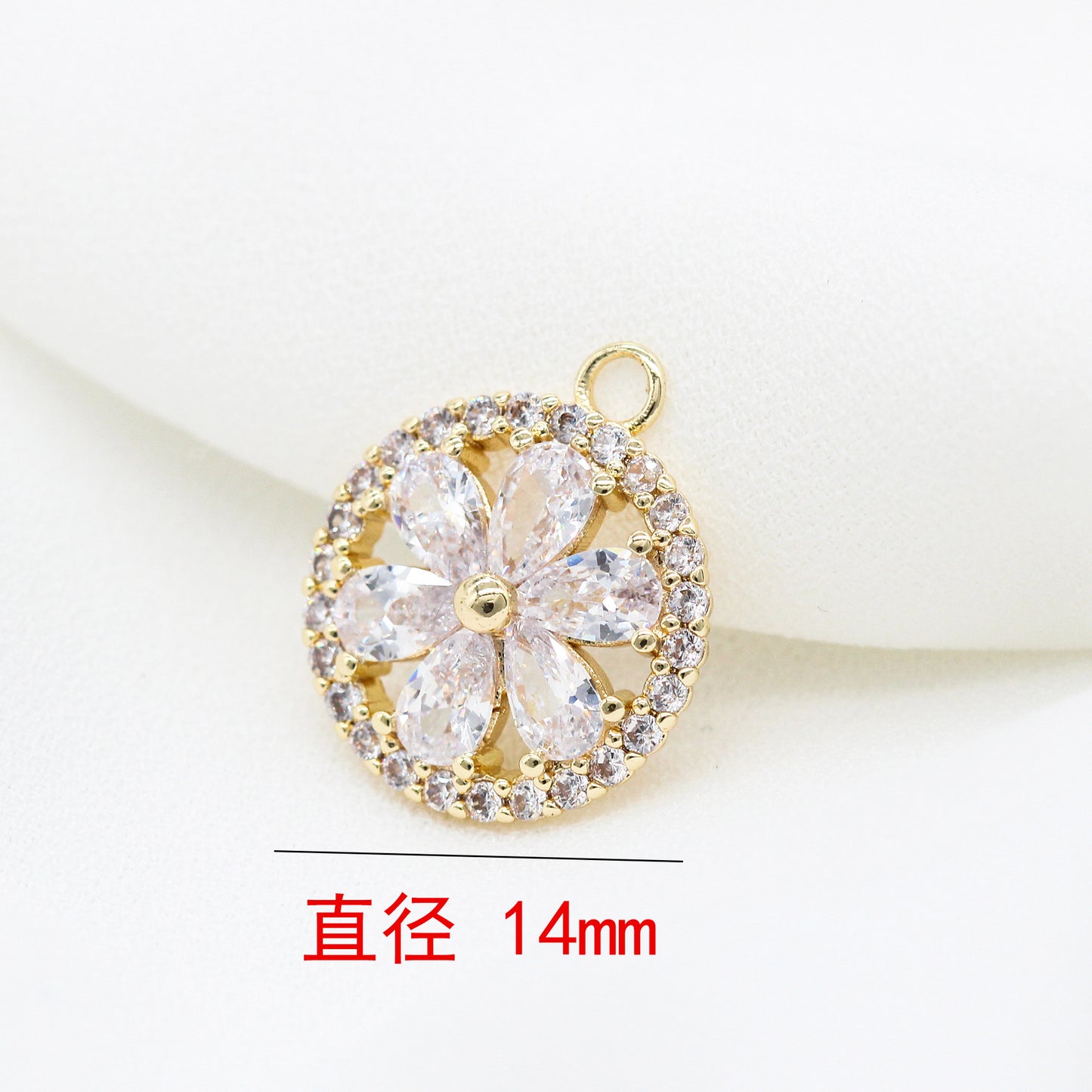 5 pendentifs à breloques florales rondes creuses ornées de strass 14K GF