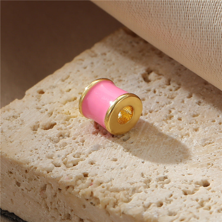 2 runde, kreisförmige Säulenperlen-Charms aus Emaille, Epoxidharz, 14 K GF, Perlenarbeit, Abstandshalter