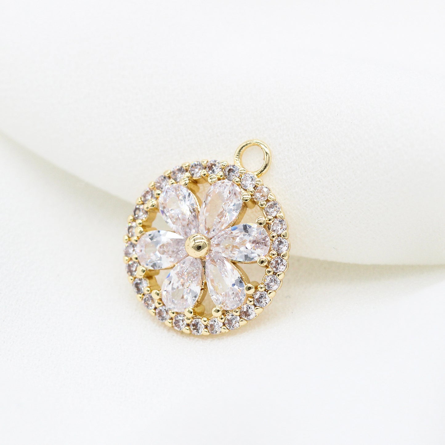 5 pendentifs à breloques florales rondes creuses ornées de strass 14K GF