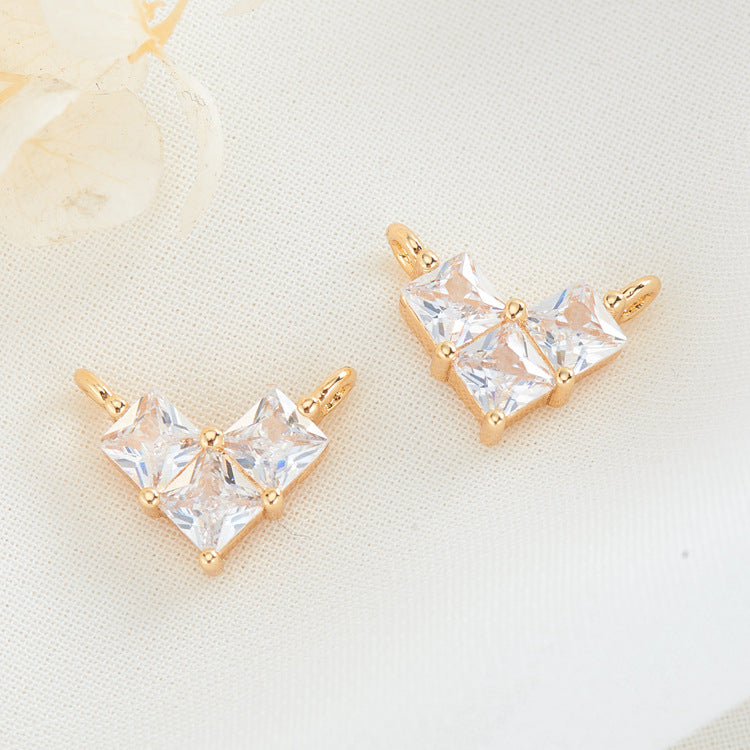 4 Heart Floral Charm Pendant Stud Earrings Rhinestone Embellished 14K GF Earing Half Drilled Pearl Bead Blank