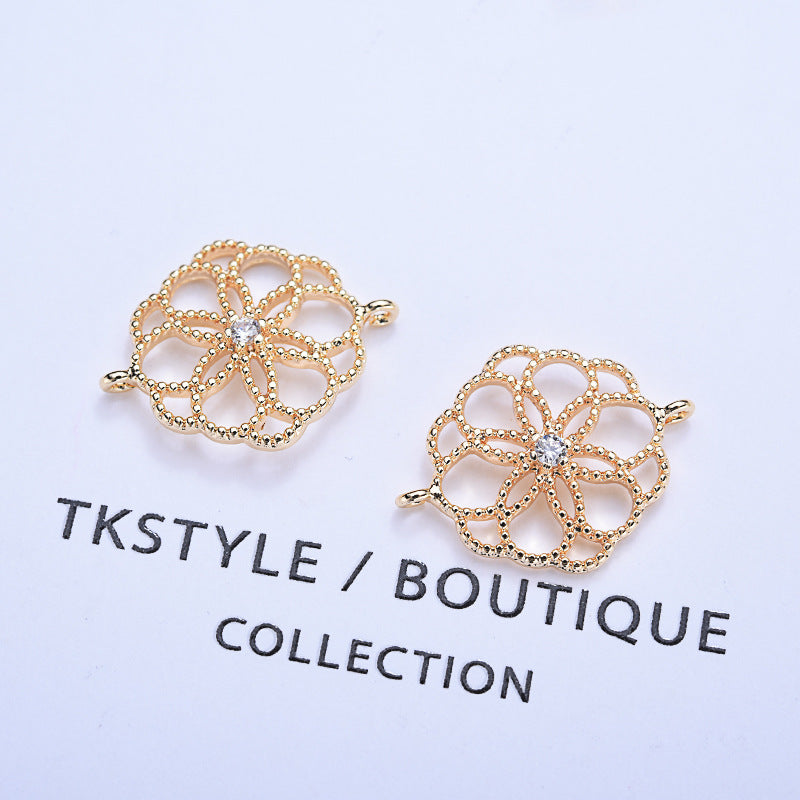 20 connecteurs de charme floral creux à double boucle ornés de strass 14K GF